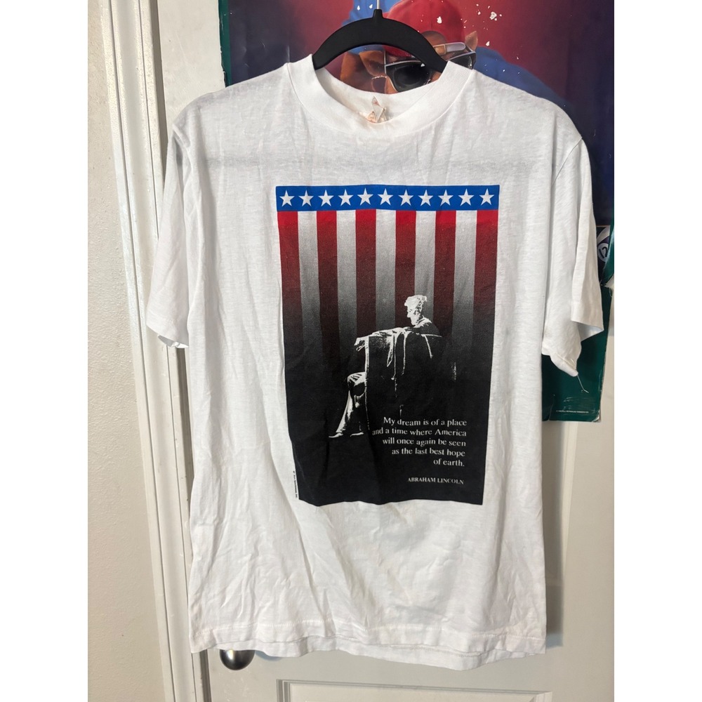 Vintage Sun Sportswear Abraham Lincoln 80s T-Shirt White Large Single Stitch